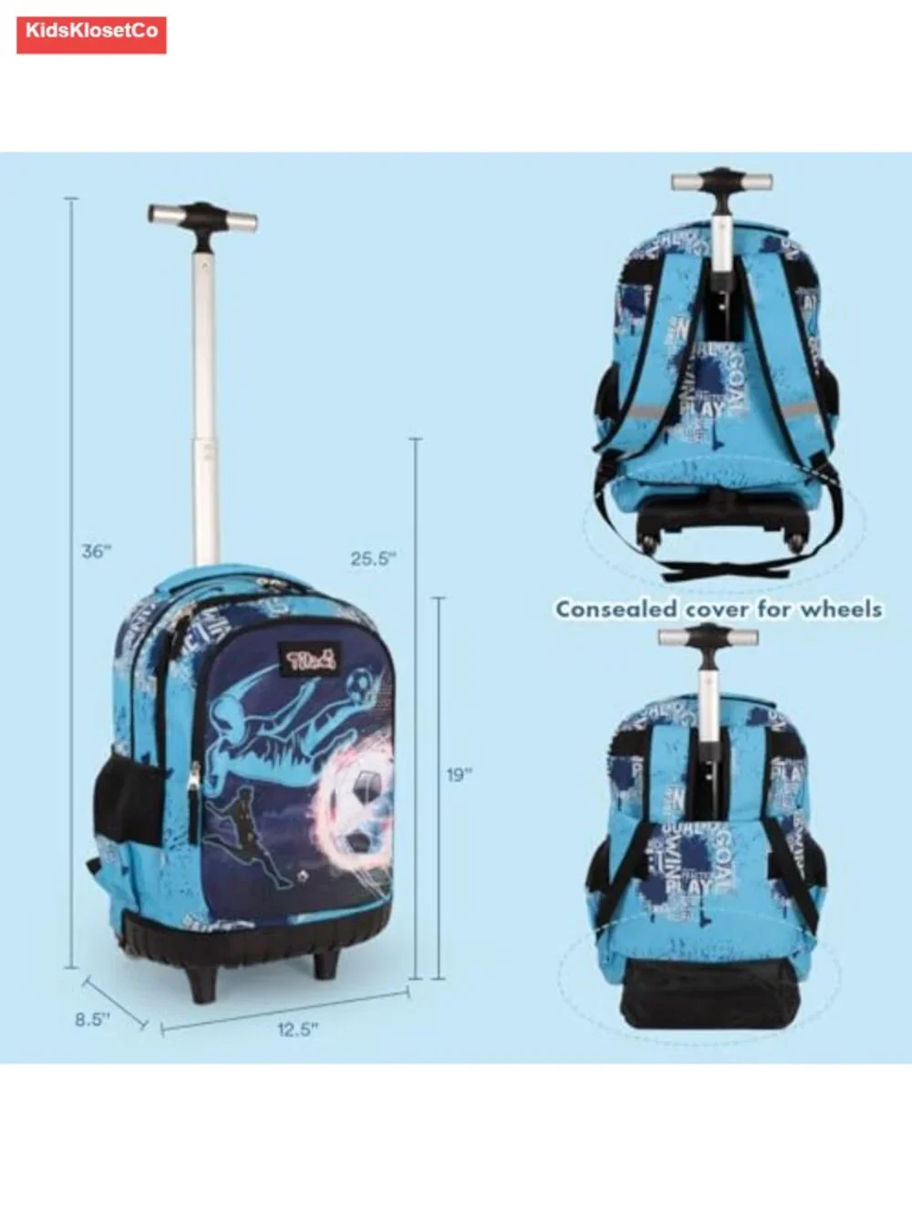 Rolling Backpack with Wheels for Kids School Travel Carry-On 35L Quiet Wheels